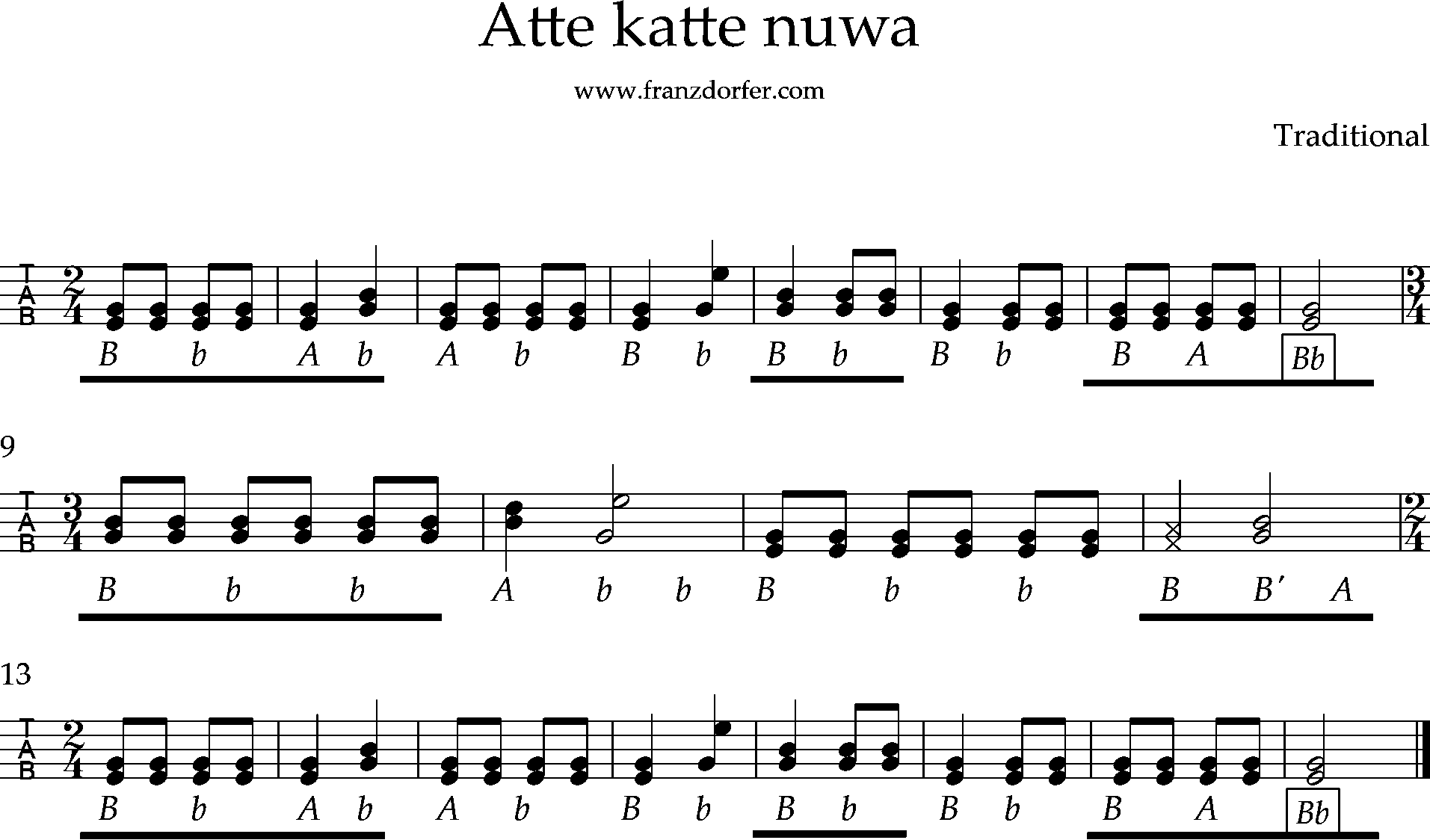 Atte katte nuwa-griffschrift.png Harmonika lernen, Achtel Noten, Atte katte nuwa-griffschrift.png